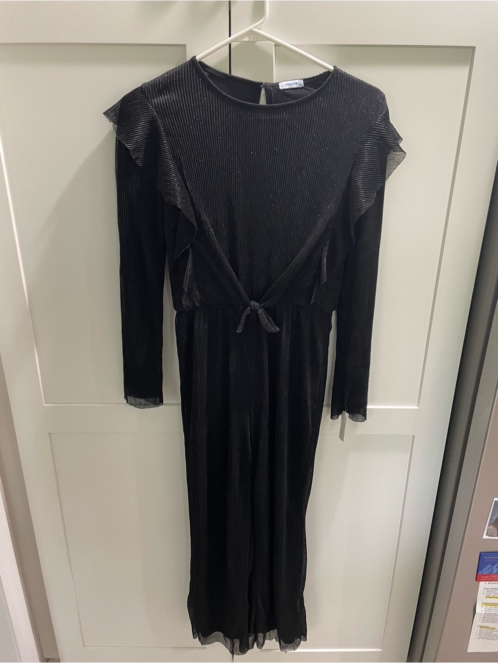 Mayoral Black Long-Sleeve Ruffle Waist Tie Dress